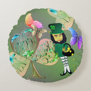 "Have a Happy St. Patrick's Day!" Leprechaun Round Pillow