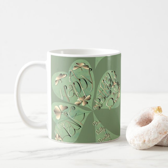 "Have a Happy St. Patrick's Day" Shamrock  Coffee Mug (With Donut)