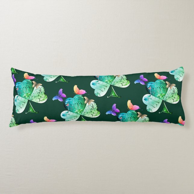 "Have a Happy St. Patrick's Day" Shamrock  Sherpa  Body Pillow (Front)