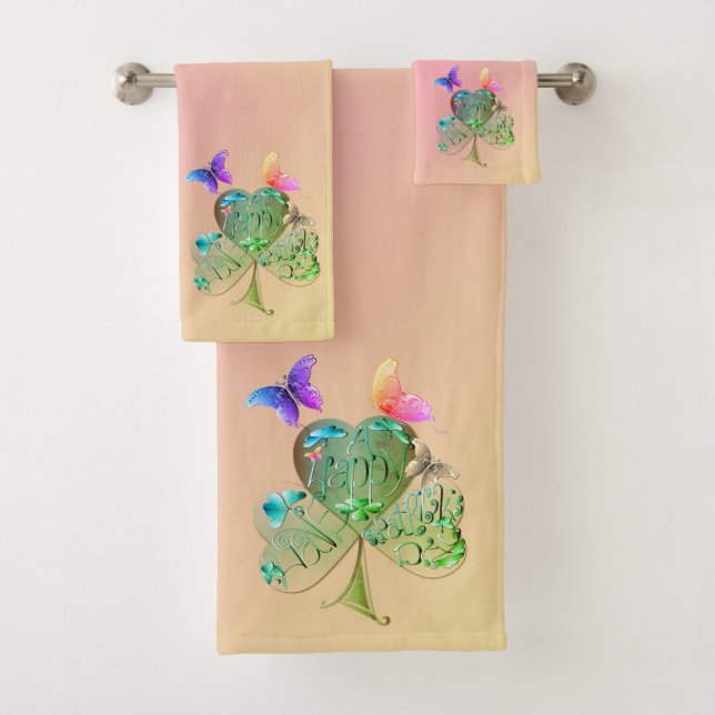 "Have a Happy St. Patrick's Day " Shamrock Towel (Insitu)