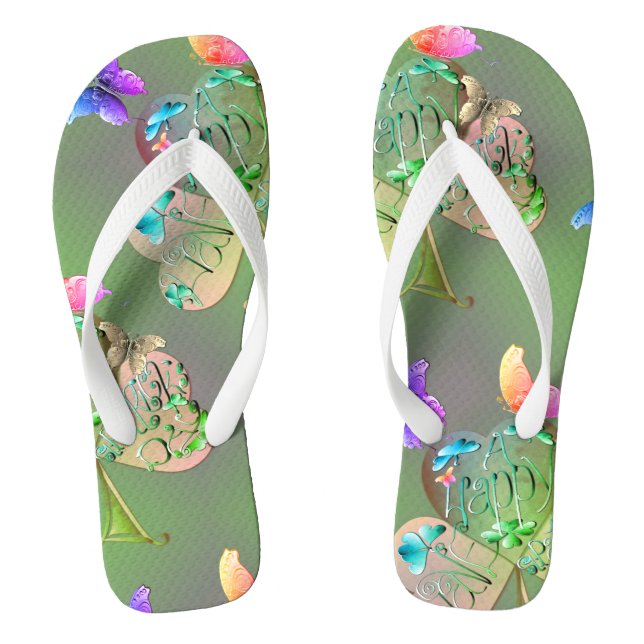 "Have a Happy St. Patrick's" Shamrocks  Flip Flops (Footbed)