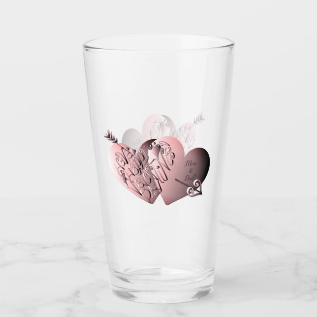 "Have a Happy Valentine's Day"Hand-written Hearts Glass (Front)