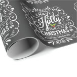 Have A Holly Jolly Christmas Chalkboard Holiday Wrapping Paper<br><div class="desc">Rustic chalkboard motif Holly Jolly Christmas personalized holiday gift wrapping. Festive and fancy chalkboard style swirly frame with white chalk-art typography on blackboard background and trendy retro mix of hand-lettered styles, decorated with frosty foliage and holly berries. Add your name or custom greetings to create unique theme to wrap up...</div>