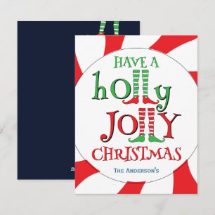 Have A Holly Jolly Christmas Peppermint Swirl Elf  Holiday Card