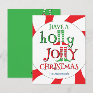Have A Holly Jolly Christmas Peppermint Swirl Elf Holiday Card