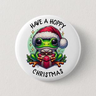 Have a Hoppy Christmas   Frog Pun 2 Inch Round Button