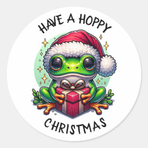 Have a Hoppy Christmas Frog Pun Classic Round Sticker
