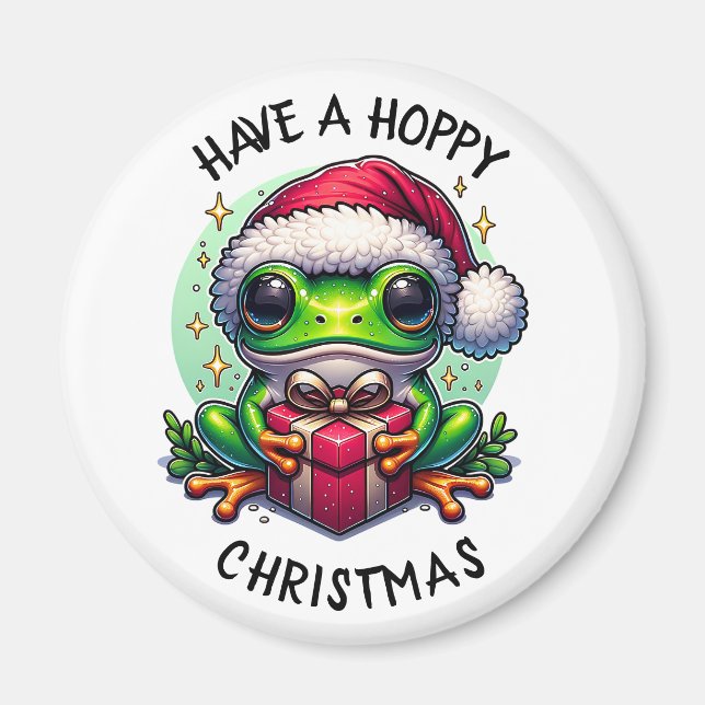Have a Hoppy Christmas | Frog Pun Magnet (Front)