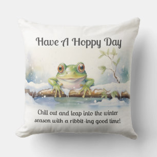 Have a hoppy day chill out in winter throw pillow