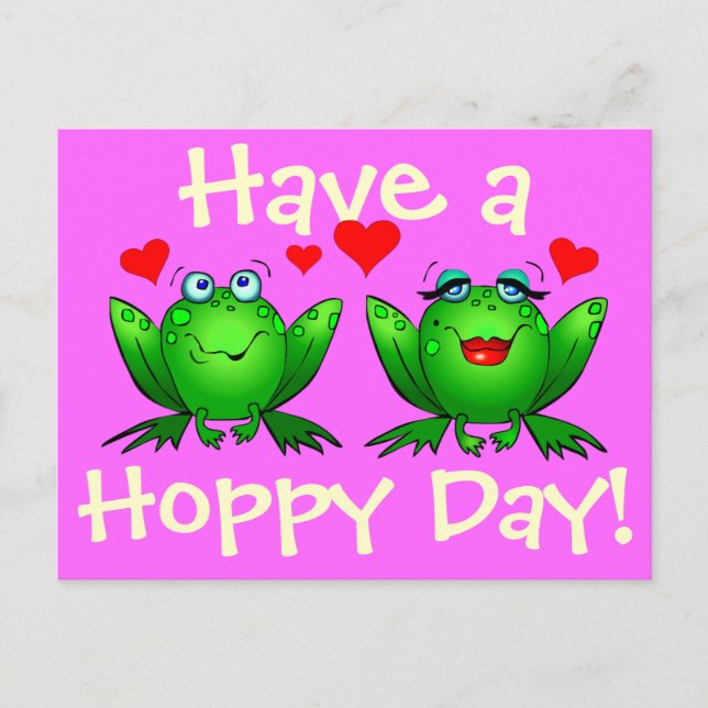 Have a Hoppy Day Happy Cartoon Frogs Postcard (Front)