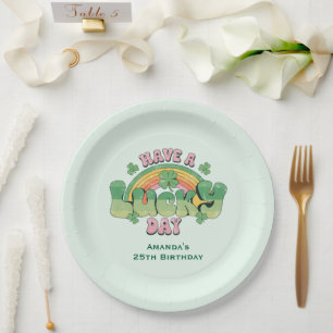 Have a Lucky Day Retro Typography Birthday Paper Plate