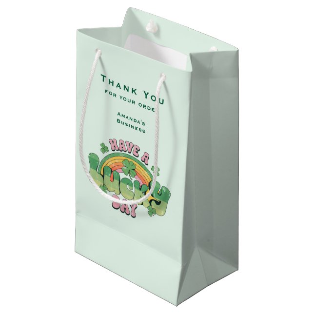 Have a Lucky Day Retro Typography Business Small Gift Bag (Front Angled)