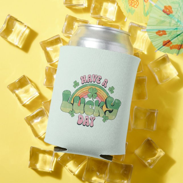 Have a Lucky Day Retro Typography Can Cooler (In Situ Summer)