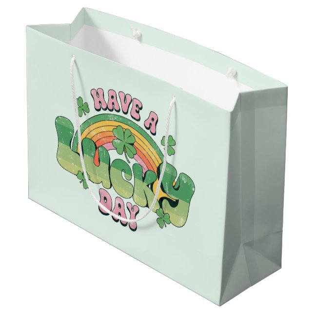 Have a Lucky Day Retro Typography Large Gift Bag (Back Angled)