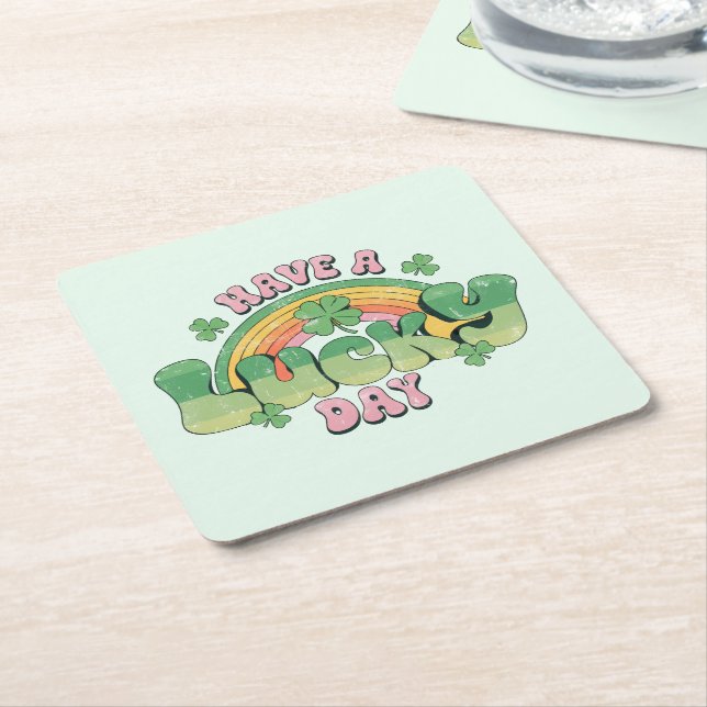 Have a Lucky Day Retro Typography Square Paper Coaster (Angled)