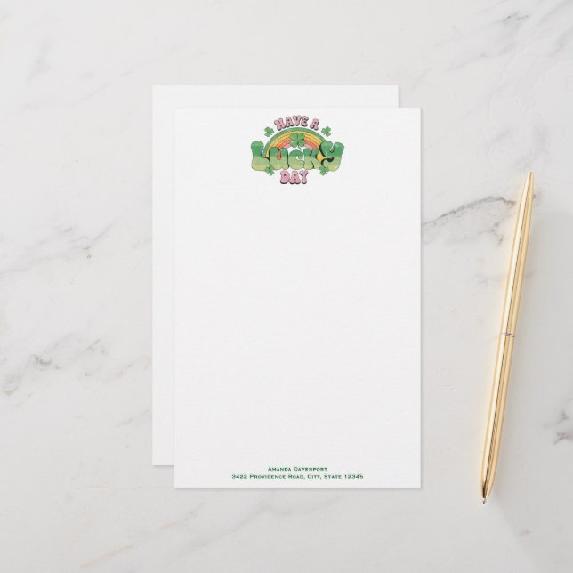Have a Lucky Day Retro Typography Stationery (Front/Back In Situ)