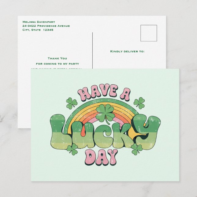 Have a Lucky Day Retro Typography Thank You Postcard (Front/Back)