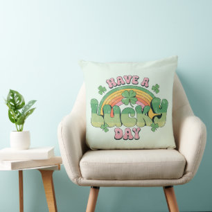 Have a Lucky Day Retro Typography Throw Pillow