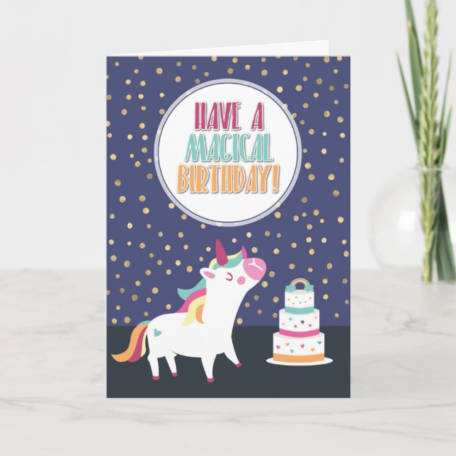 Have a magical birthday rainbow unicorn confetti card (Front)