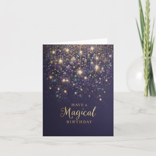 "Have a Magical Birthday" with Glitter and Stars Note Card (Front)