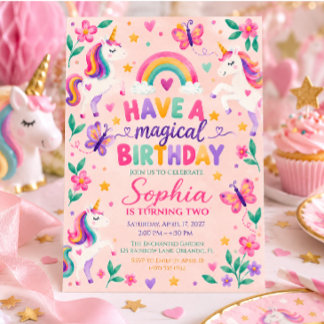 Have a Magical Pastel Unicorn Rainbow Birthday Invitation