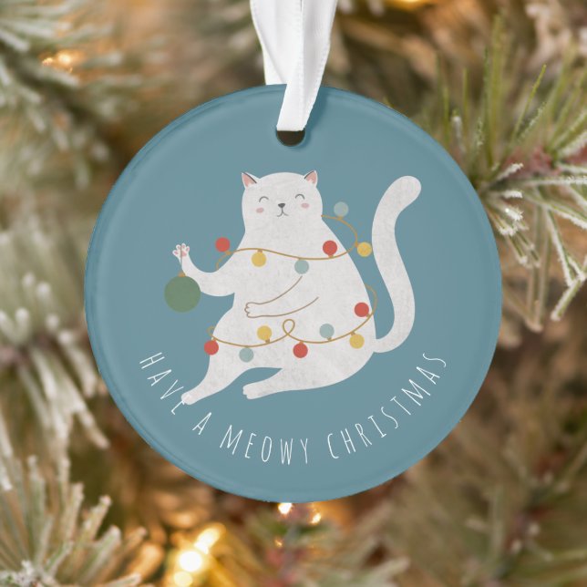 Have a Meowy Christmas Fairy Lights Cat Ornament (Tree)