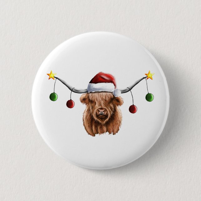 Have a Merry Hielan Coo Christmas 2 Inch Round Button (Front)