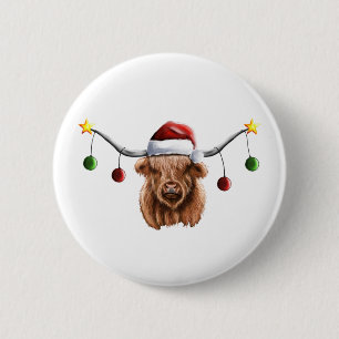 Have a Merry Hielan Coo Christmas Key Ring 2 Inch Round Button