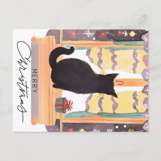 Have a Merry Little Black Cat Christmas Postcard (Front)