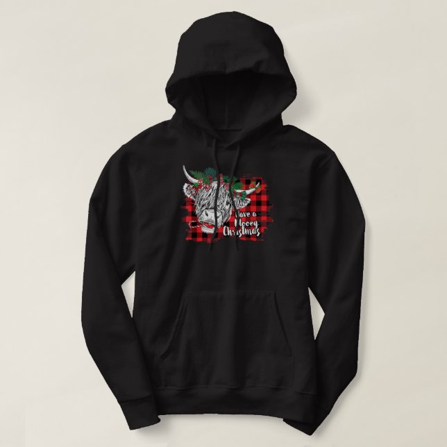 Have a Mooey Christmas Merry Xmas Highland Cow  Hoodie (Design Front)