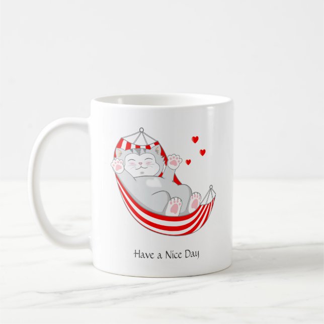 Have a Nice Day Cute Kitty Cat Coffee Mug (Left)