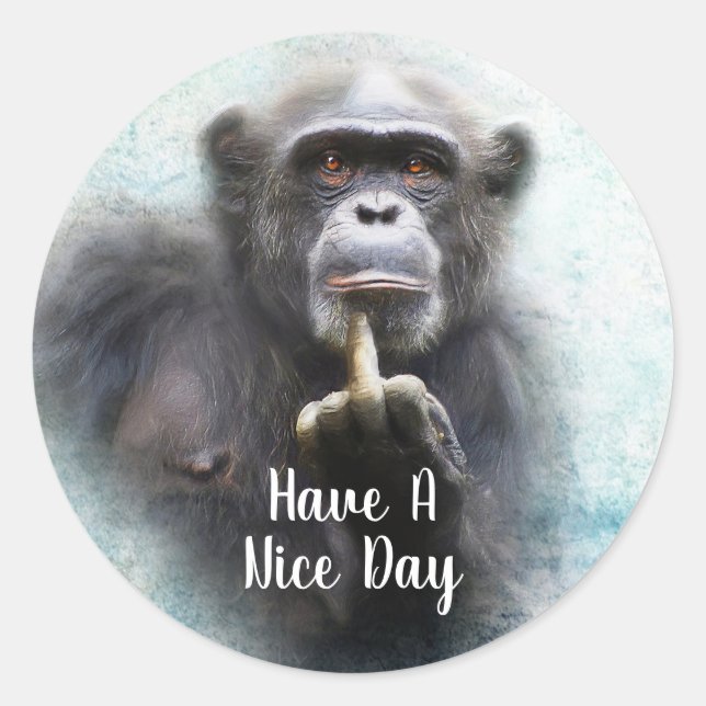 Have A Nice Day Funny Chimpanzee Middle Finger Classic Round Sticker (Front)