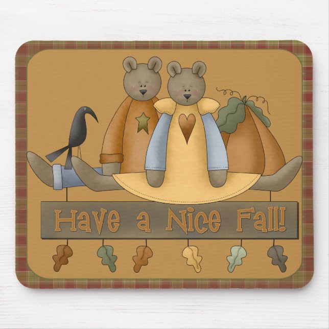 "Have a Nice Fall" Autumn Teddy Bears Mousepad (Front)