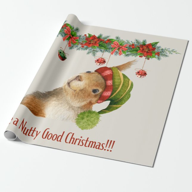 Have a Nutty Good Christmas Squirrel Holiday Wrapping Paper (Unrolled)