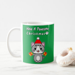 Have A Pawesome Christmas - Grey Tabby Cat Coffee Mug