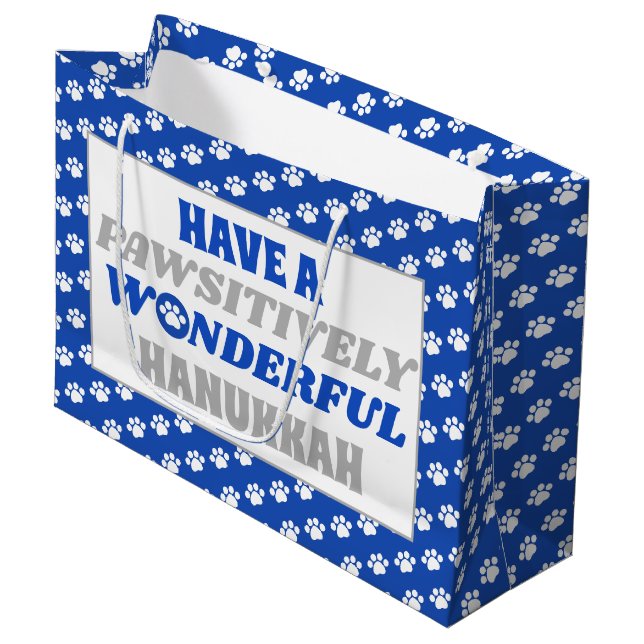 Have a Pawsitively Wonderful Hanukkah Large Gift Bag (Front Angled)