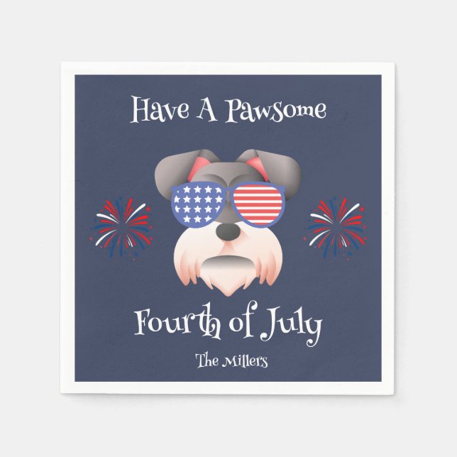 HAVE A PAWSOME 4TH OF JULY SCHNAUZER T-Shirt Napkin (Front)