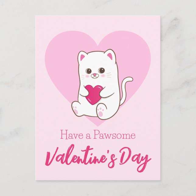 Have A Pawsome Valentine's Day | Funny Cute Cat Postcard (Front)