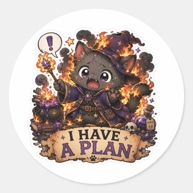 Have a Plan Funny Chaotic Wizard Sticker (Front)