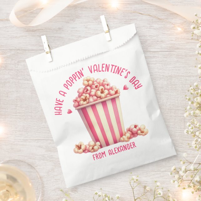 Have a Popping Valentine's Day Pink Popcorn Heart Favour Bag (Clipped)