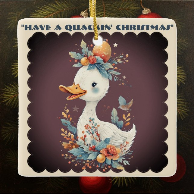 Have a Quackin' Christmas Duck Whimsical Naughty Ceramic Ornament (Have a Quackin' Christmas Duck Whimsical Naughty Ceramic Ornament)