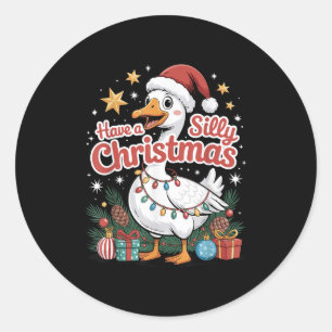 Have A Silly Christmas Funny Goose Santa Hat Light Classic Round Sticker