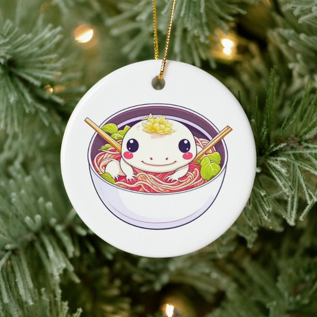 Have a Soup-er Christmas Axolotl in Ramen Ceramic Ornament (Tree)