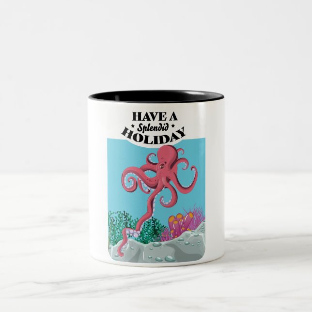 Have a Splendid Holiday Squid Two-Tone Coffee Mug (Center)