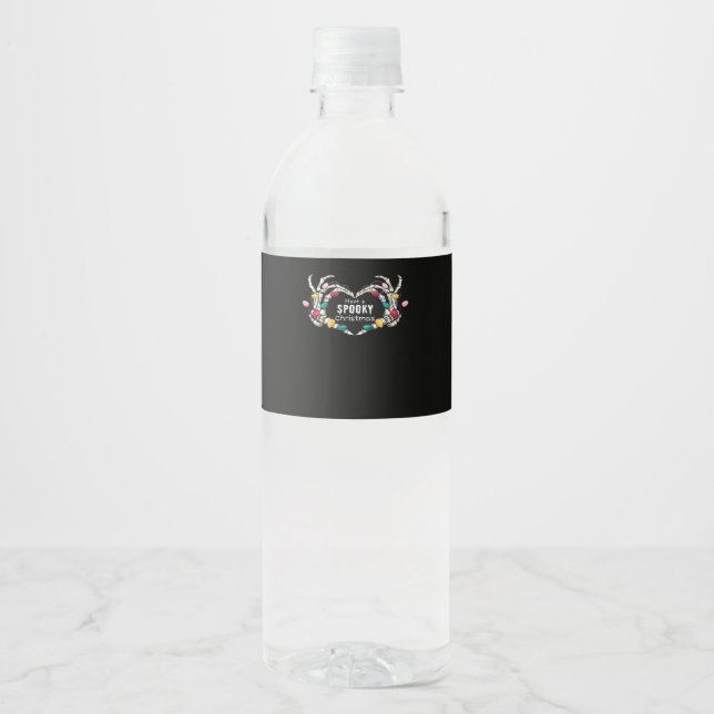 Have A Spooky Christmas Classic - Skeleton Hand He Water Bottle Label (Front)