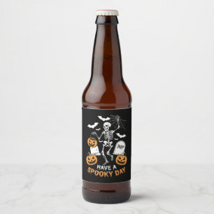 Have A Spooky Day Halloween Witch Gift Skeleton Beer Bottle Label