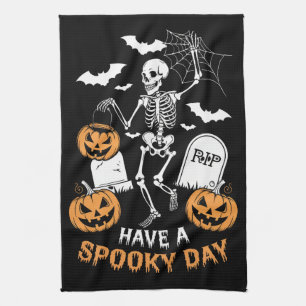 Have A Spooky Day Halloween Witch Gift Skeleton Kitchen Towel