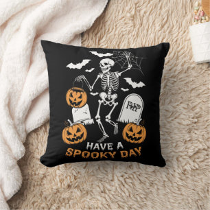 Have A Spooky Day Halloween Witch Gift Skeleton Throw Pillow