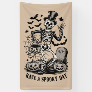Have a spooky Day Halloween Witch Skeleton Banner