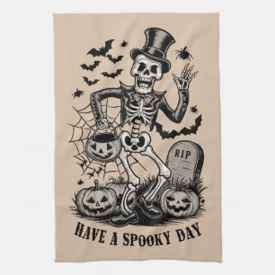 Have a spooky Day Halloween Witch Skeleton  Kitchen Towel